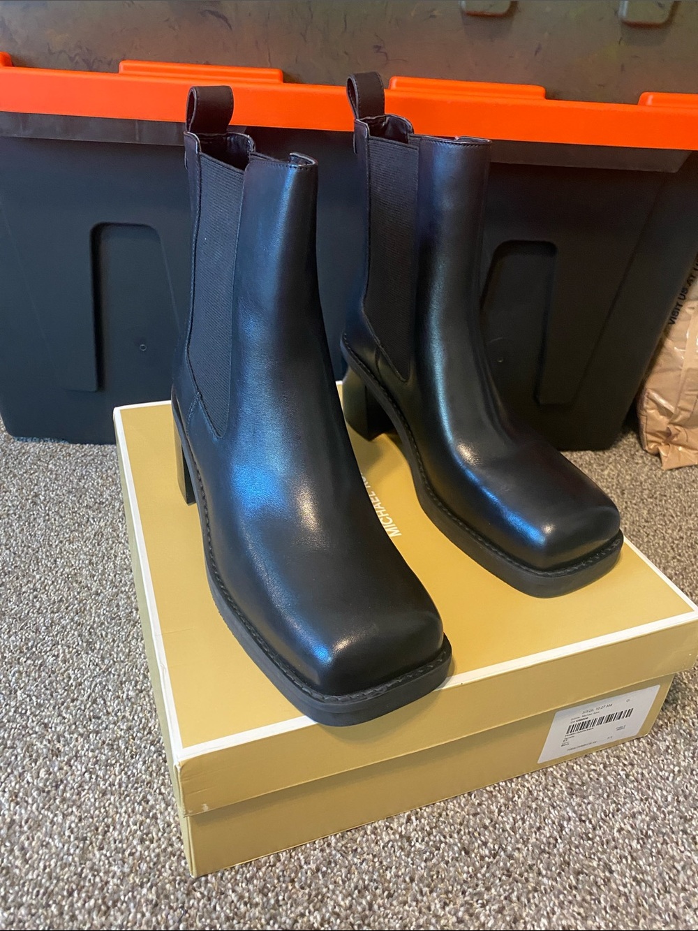 MICHAEL Michael Kors Black Leather Square-Toe Chelsea Booties